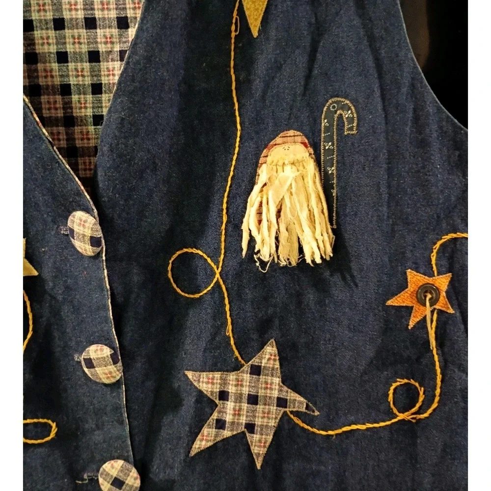VTG Dorie 1997 Handmade Denim Inspired Noah's Ark Angel Vest With Buttons - Picture 6 of 8